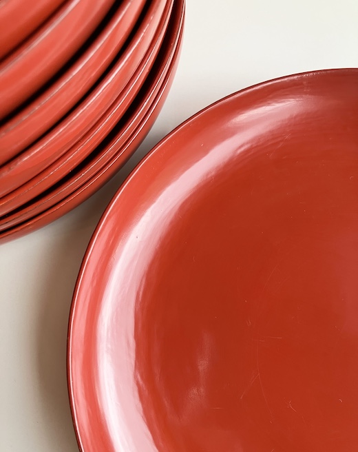 朱塗、銘々皿、漆器、アンティーク、戦前