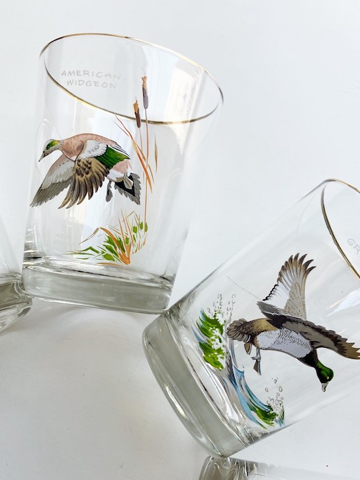 ヴィンテージグラス、ネッドスミス、水鳥、1980s