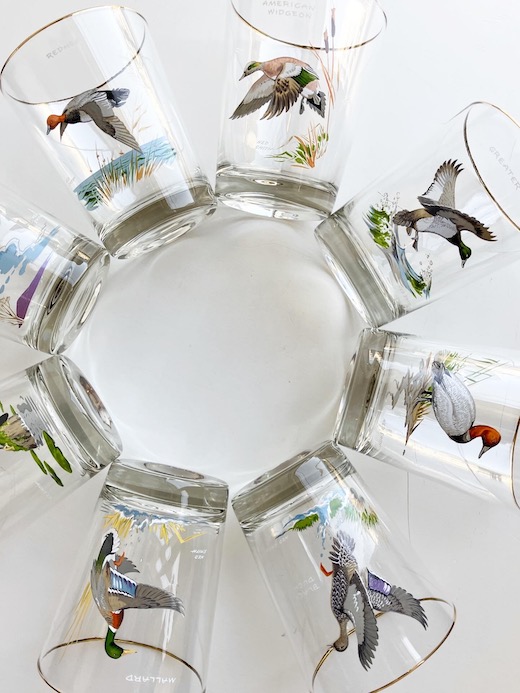 ヴィンテージグラス、ネッドスミス、水鳥、1980s