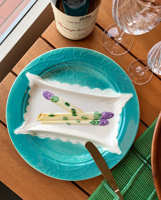 フランス食器、オーバンマリー、アスパラガス、マジョリカ焼