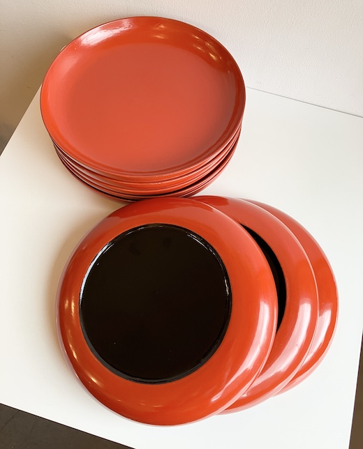 朱塗、銘々皿、漆器、アンティーク、戦前