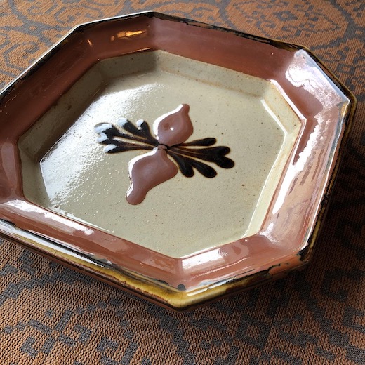 益子焼、佐久間藤太郎窯、八角皿、柿釉
