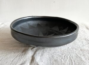ヴィンテージ陶器、メキシコ陶器、黒陶、皿、フォークアート