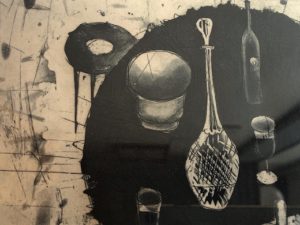 細田政義、銅版画、テーブルシリーズ、1965年、額装、モダンインテリ
