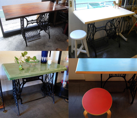 ナンセンスリメイク、リメイクテーブル、ミシン脚テーブル、古材天板、鉄脚テーブル、ヴィンテージ