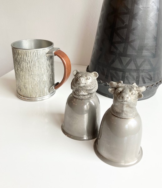 シルバーメタルカップ、スティラップ、ピューターカップ