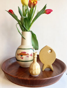 ヴィンテージ陶器、花器、フラワーベース、魚モチーフ