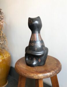メキシコ陶器、猫、黒猫、フォークアート、フィギュリン、ヴィンテージ、置き物