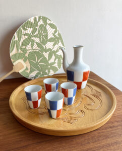 ヴィンテージ和食器、深川陶器、酒器セット、市松