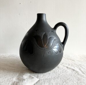 ヴィンテージ陶器、ルーマニア陶器、黒陶、花器、フォークアート
