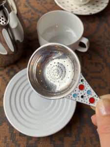 銀器、シルバー、ティーストレイナー、茶漉し器、七宝、ヴィンテージシルバー