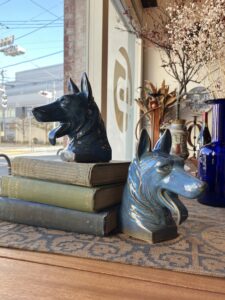ヴィンテージ陶器、ブックエンド、シェパード、犬型、フィギュリン