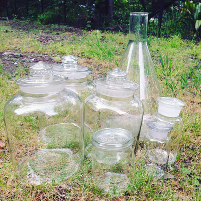 ヴィンテージガラス、実験器具、地球瓶、梅酒瓶