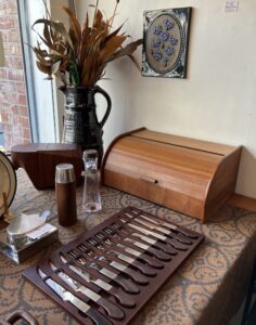 ヴィンテージキッチン、チーク製、ブレッドケース、カトラリーセット、木製、北欧