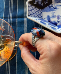 ヴィンテージアクセサリー、リング、陶器、和風、染付
