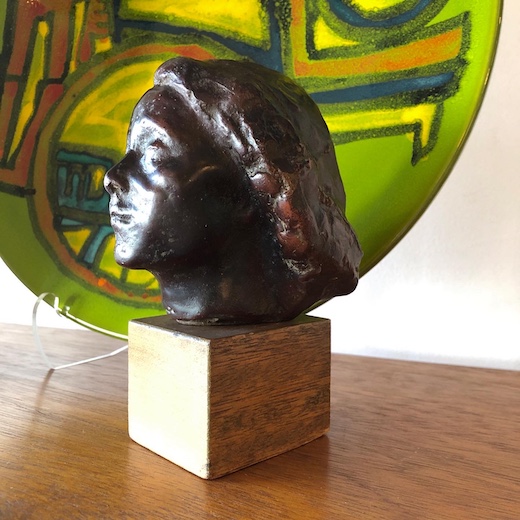 ブロンズ像、女の顔、加藤顕清、1960、彫刻作品、女性像、アート