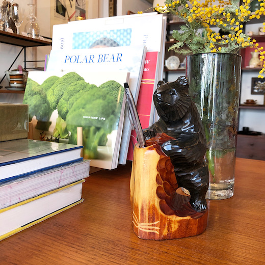 木彫り熊、ペンスタンド、ヴィンテージ雑貨